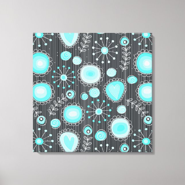 Fleurs de Whimsical en toile enveloppée Turquoise (Recto)