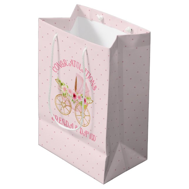 Fleurs décoré bébé berceau moyen sac cadeau (Devant Angle)