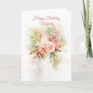 Fleurs d'effet d'aquarelle dans la carte d'anniver