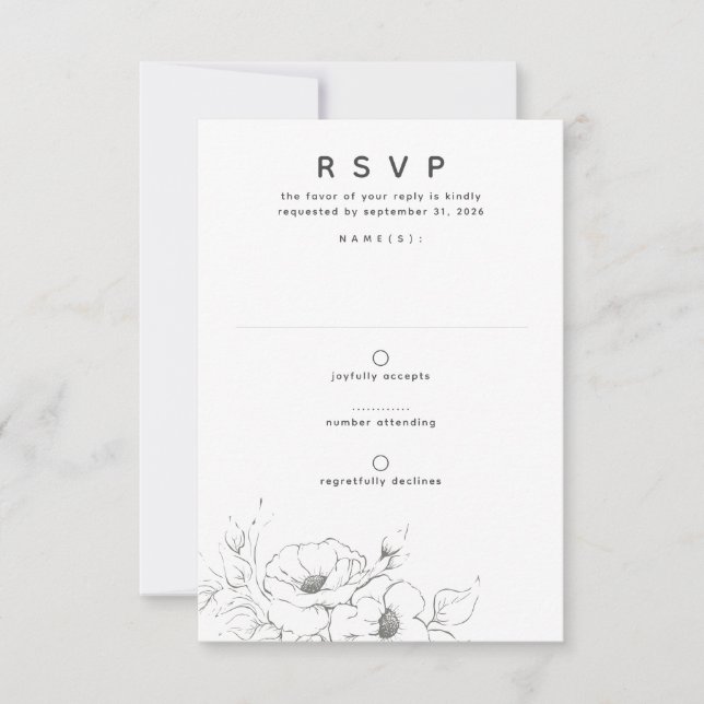 Fleurs Dessin Élégant Mariage minimal RSVP (Devant)