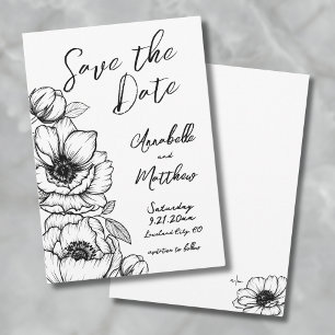 Fleurs Dessinées à la Main pour Mariage Carte de R