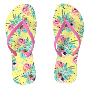 Fleurs d'été colorées, tongs jaunes