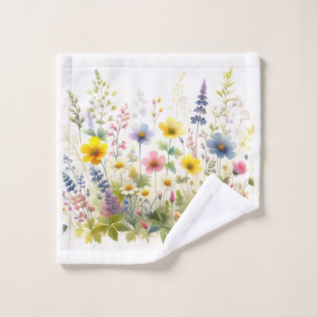 Fleurs d'été Fleurs sauvages sur fond blanc  (Gant de toilette)