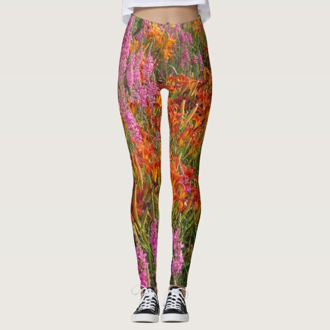 Fleurs d'été orange et rose Legging (Devant)