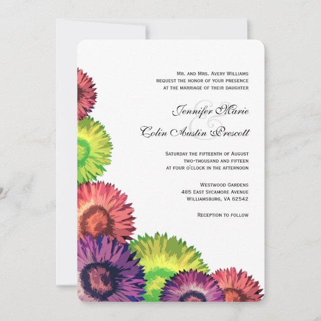 Fleurs d'été Sassy Faire-part de mariage moderne (Devant)