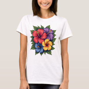 Fleurs d'Hibiscus colorées T-shirt femme
