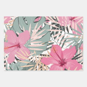 Fleurs d'Hibiscus roses et grands Feuilles tropica