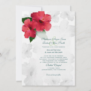 Fleurs d'hibiscus rouges, invitation de mariage pe
