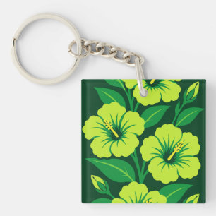 Fleurs d'Hibiscus Vert Citron avec des Feuilles Ve