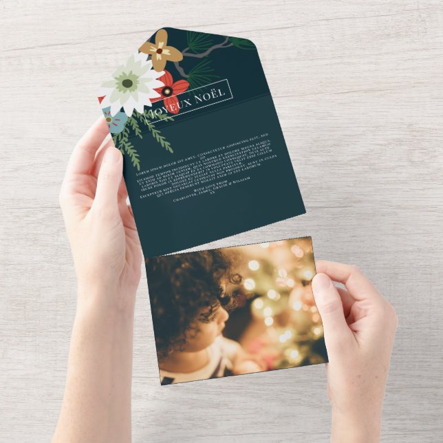 Fleurs d'hiver Joyeux Noël Elégante carte de Noël (Déchirure)