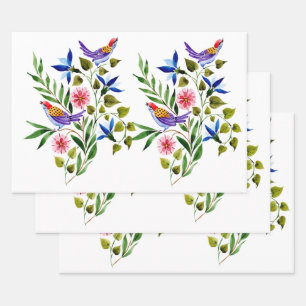 Fleurs d'oiseaux Papier aquarelle Anniversaire Réc