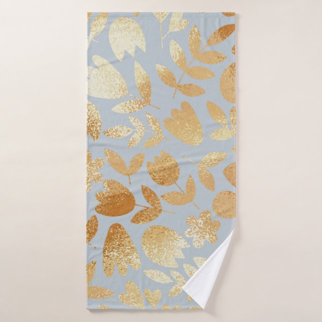 Fleurs d'or, arrière - plan bleu, imitation feuill (Serviette de bain)