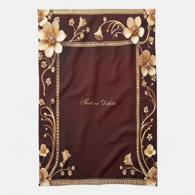 Fleurs d'or bordeaux Serviettes de cuisine (Vertical)