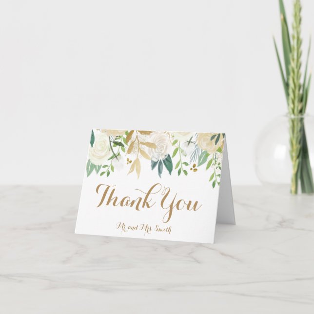 Fleurs d'or et de blanc pliées Cartes de remerciem (Devant)