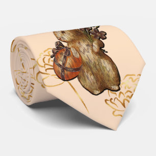 Fleurs d'or lapin de Pâques sur Cravate Arrière - 