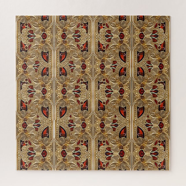 Fleurs d'or Puzzle décoratif rouge (Vertical)