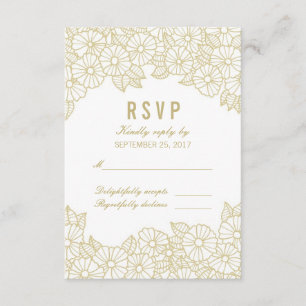 Fleurs d'or sur carte RSVP réponse blanche