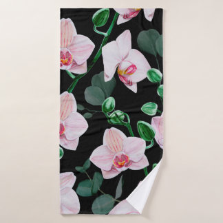 Fleurs d'orchidées d'aquarelle et eucalyptus feuil