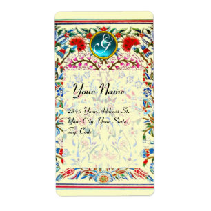 FLEURS D'ORIENT DAMAS MONOGRAMME Bleu Crème