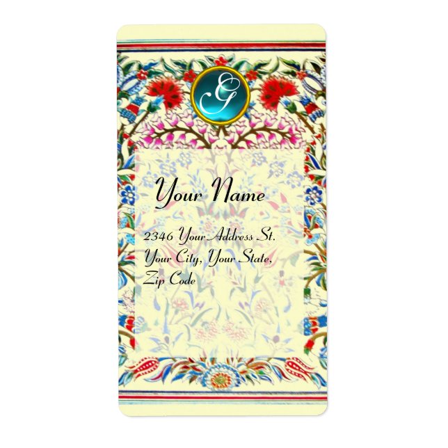 FLEURS D'ORIENT DAMAS MONOGRAMME Bleu Crème (Devant)