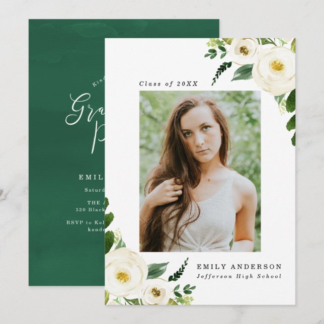 Fleurs du jardin | Invitations de la fête de gradu (Devant / Derrière)