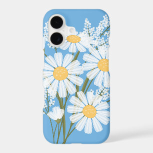 Fleurs élégantes blanches sur fond bleu