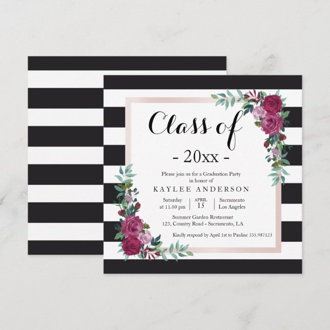 Fleurs élégantes Invitation du Graduation Party (Devant / Derrière)