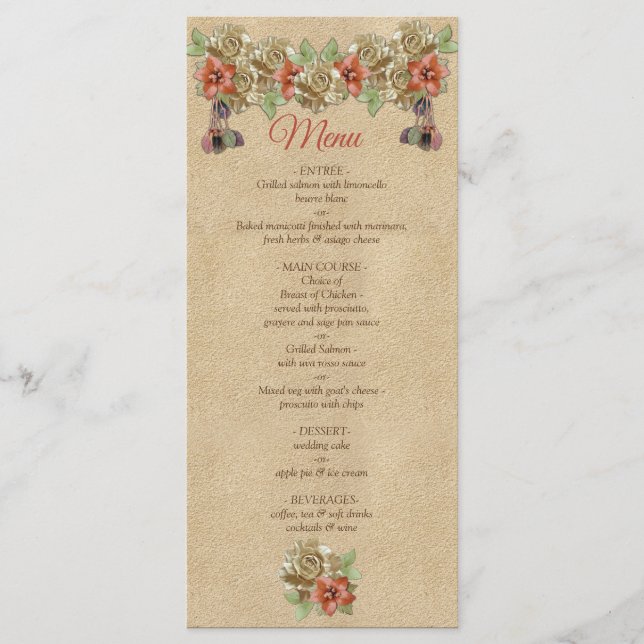 Fleurs en cuir sur le menu en daim crème (Devant)