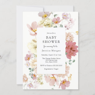 Fleurs en fleurs roses Invitation Baby shower