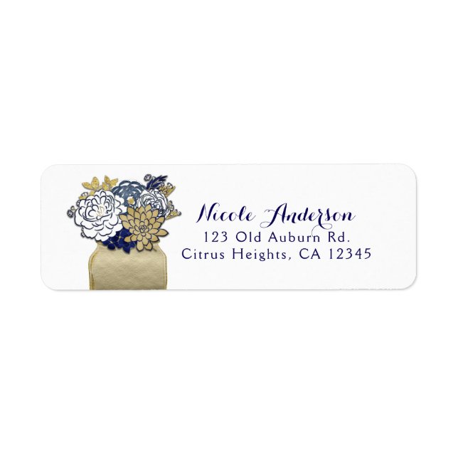 Fleurs en pot Mason Rustique Bleu Or Floral Chic (Devant)
