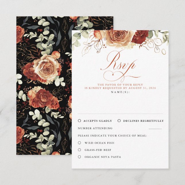 Fleurs en terre cuite Noir Mariage RSVP (Devant / Derrière)