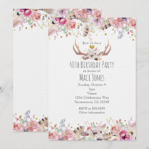 Fleurs et Antlers de Cerfs Invitations de fête d'a