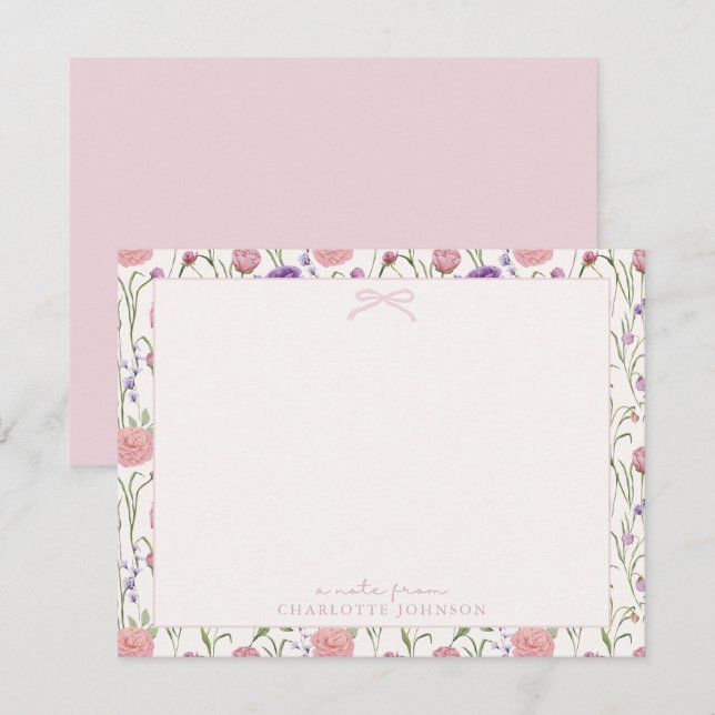 Fleurs et arc, une note de carte plate (Devant / Derrière)