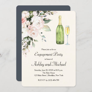 Fleurs et Champagne Engagement Party Invitation