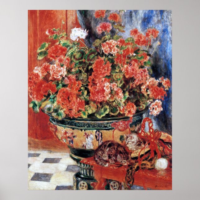 Fleurs et chats - Impression impressionniste - Ren (Devant)