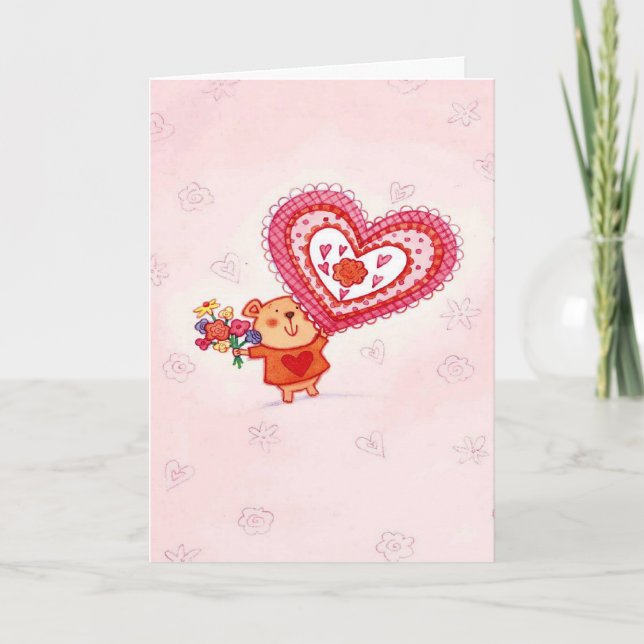 Fleurs et coeur - Carte de voeux Valentine (Devant)