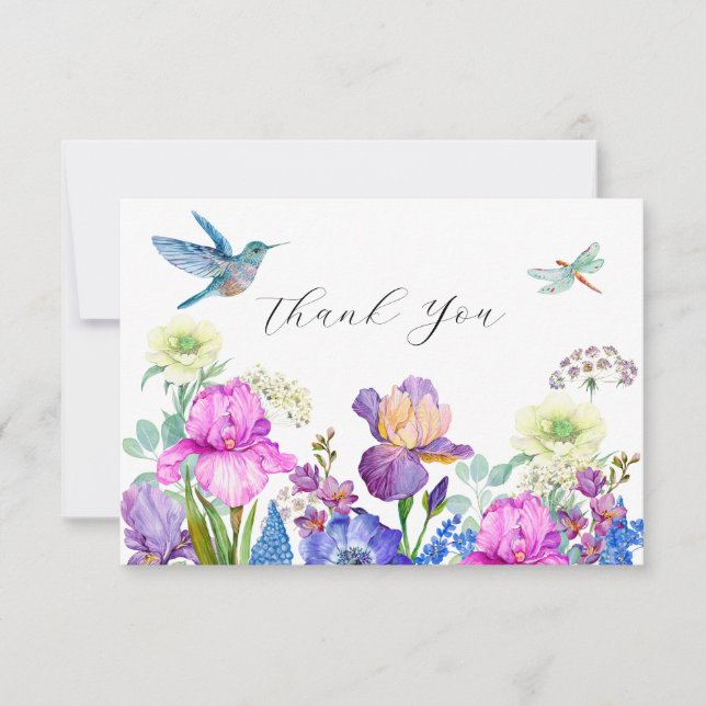 Fleurs et colibri d'oiseaux Aquarelle merci (Devant)