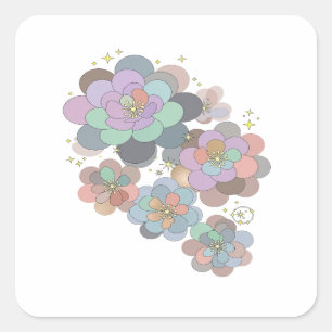 Fleurs et étoiles grises tendance Autocollant arti