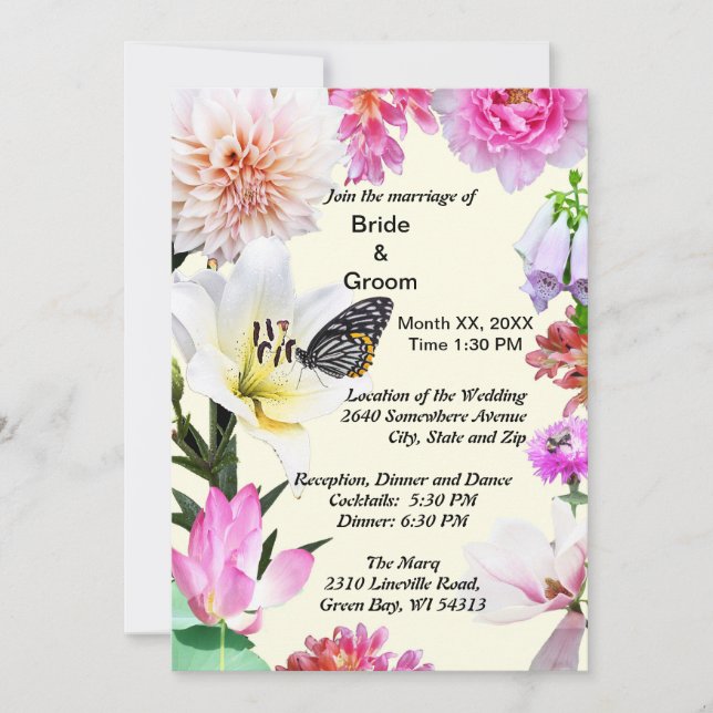 Fleurs et Faire-part de mariage papillon (Devant)