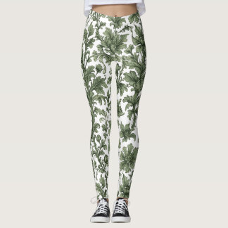 fleurs et feuilles vertes leggings