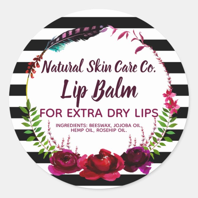 Fleurs Et Grandes Lèvres Balm Étiquettes D'Affaire (Devant)