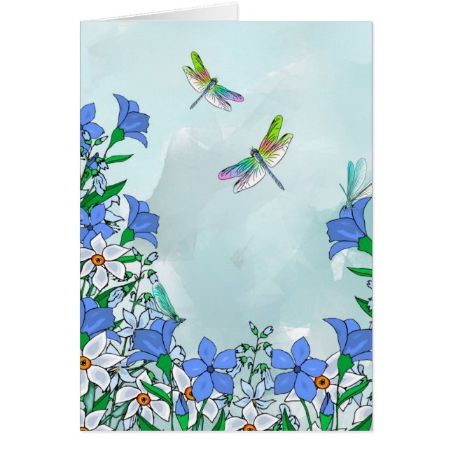 Fleurs et libellules bleues (Devant)