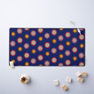 Fleurs et motif de soleil avec arrière - plan bleu