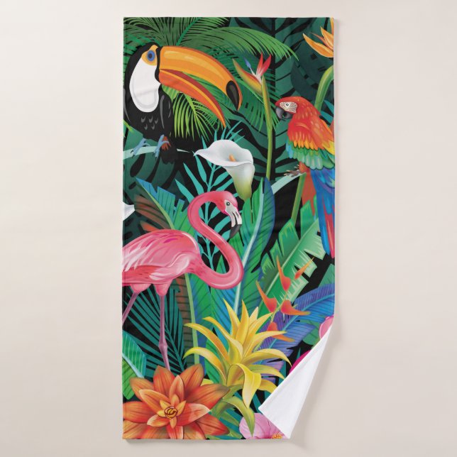 Fleurs et oiseaux tropicaux (Serviette de bain)