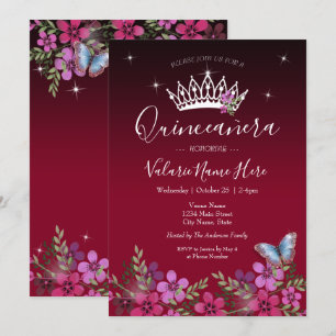 Fleurs et papillon Quinceanera Invitation