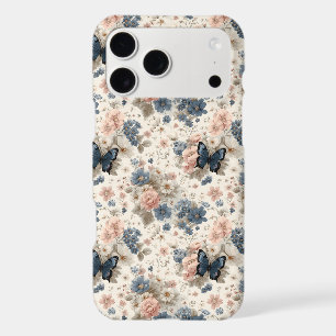 Fleurs et papillon roses et bleus de printemps vin
