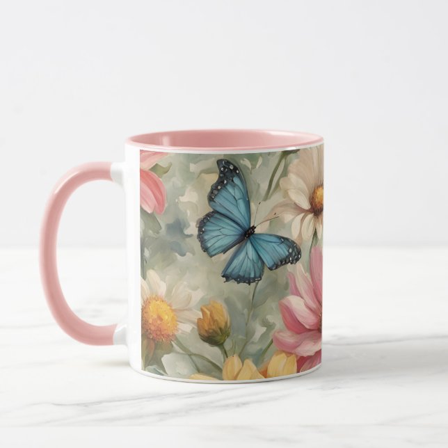 Fleurs Et Papillons L'Art Travail Mug (Gauche)