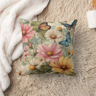 Fleurs Et Papillons Oeuvre D'Art Jeter Oreiller