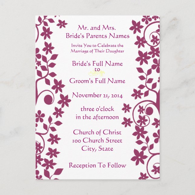 Fleurs et perles de faire-part de mariage-Plum (Devant)