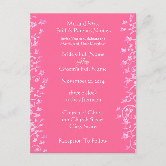 Fleurs et perles roses faire-part de mariage (Devant)
